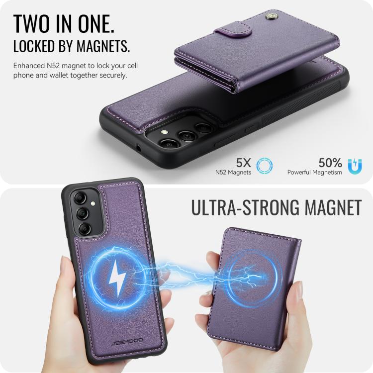 For Samsung Galaxy A34 5G JEEHOOD J09 Buckle Card Bag MagSafe Magnetic Style RFID Leather Phone Case