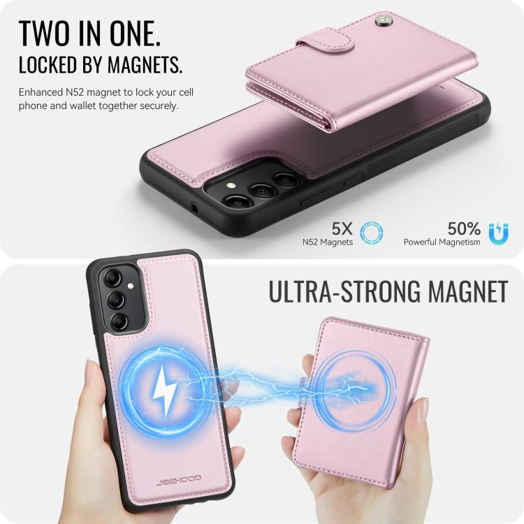 For Samsung Galaxy A34 5G JEEHOOD J09 Buckle Card Bag MagSafe Magnetic Style RFID Leather Phone Case