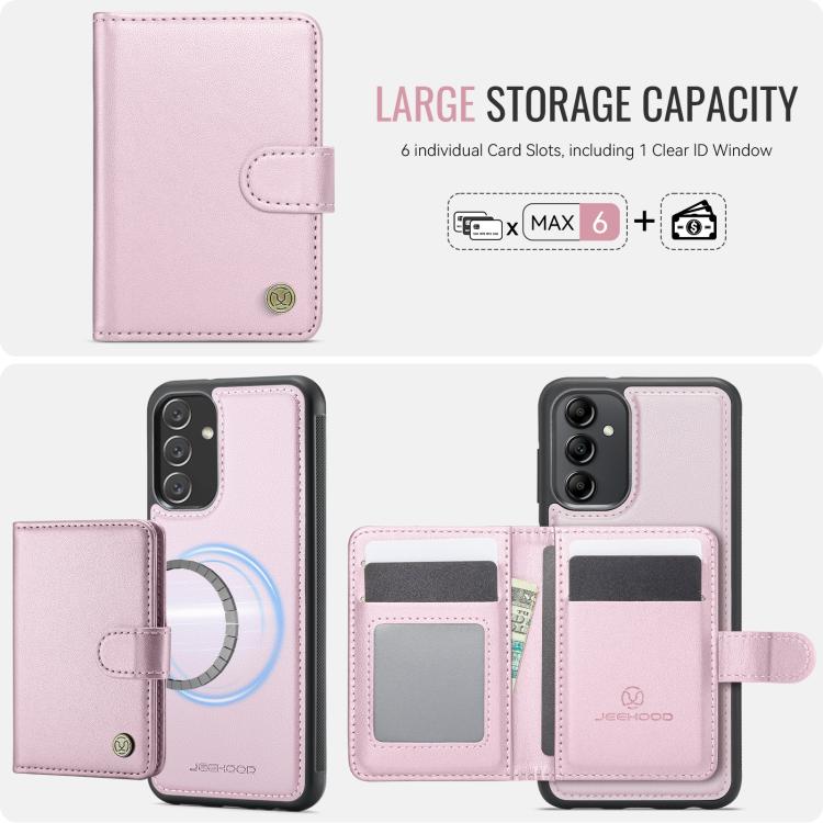 For Samsung Galaxy A34 5G JEEHOOD J09 Buckle Card Bag MagSafe Magnetic Style RFID Leather Phone Case