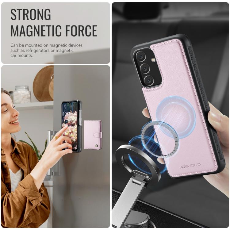 For Samsung Galaxy A34 5G JEEHOOD J09 Buckle Card Bag MagSafe Magnetic Style RFID Leather Phone Case