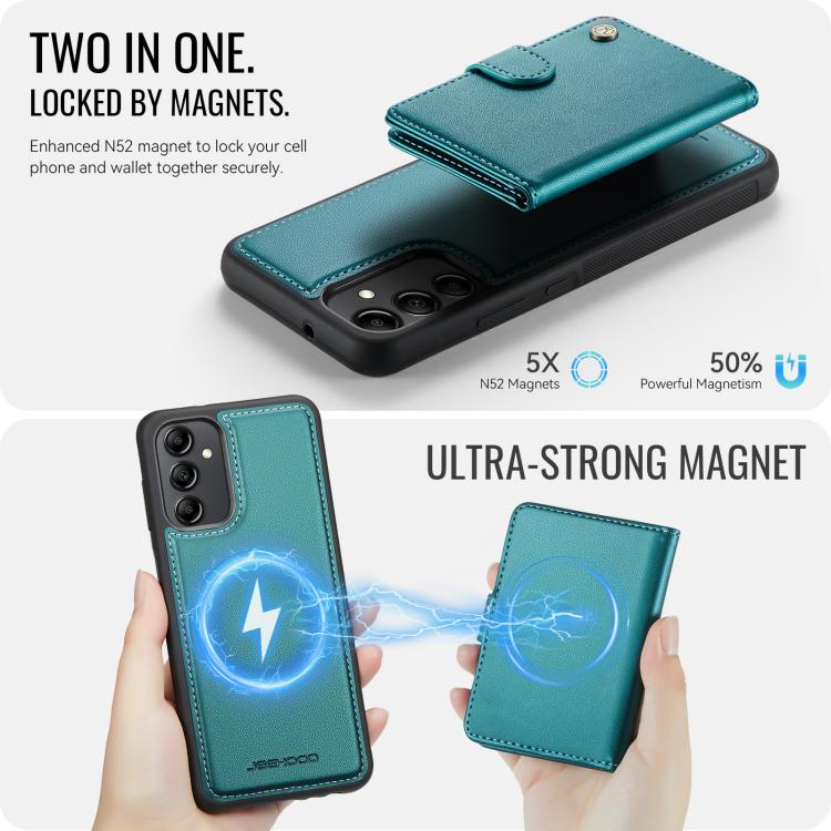 For Samsung Galaxy A34 5G JEEHOOD J09 Buckle Card Bag MagSafe Magnetic Style RFID Leather Phone Case