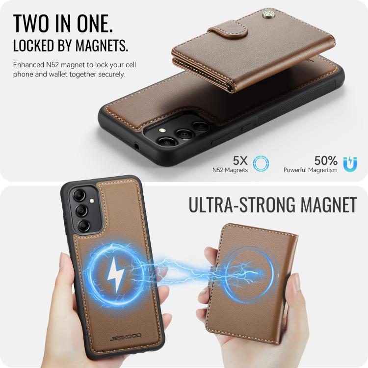 For Samsung Galaxy A34 5G JEEHOOD J09 Buckle Card Bag MagSafe Magnetic Style RFID Leather Phone Case