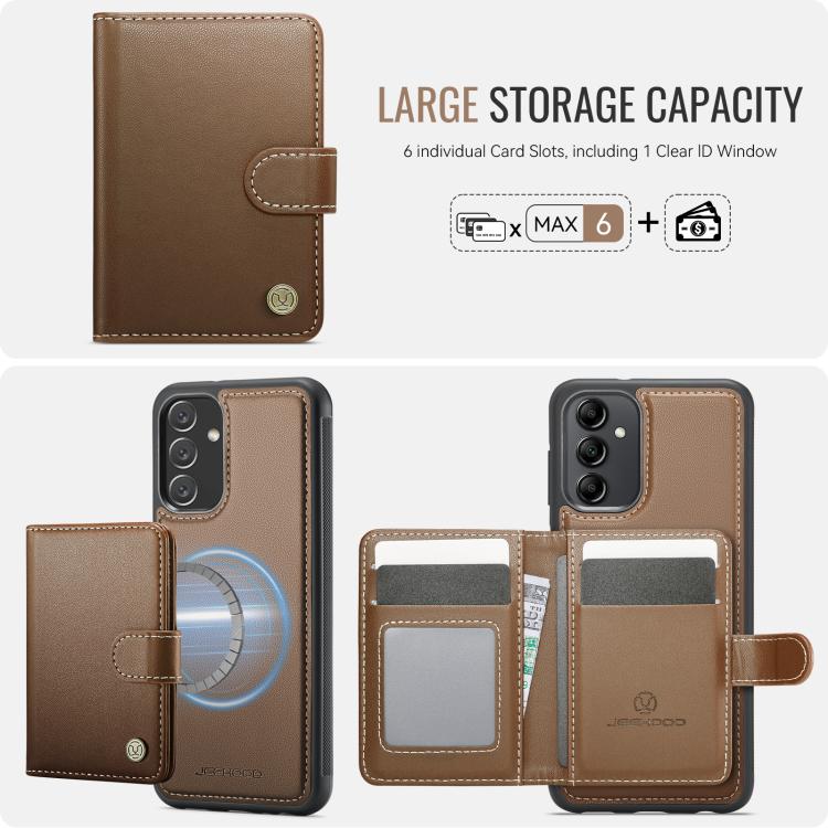 For Samsung Galaxy A34 5G JEEHOOD J09 Buckle Card Bag MagSafe Magnetic Style RFID Leather Phone Case