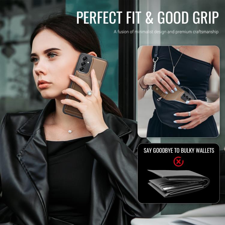 For Samsung Galaxy A34 5G JEEHOOD J09 Buckle Card Bag MagSafe Magnetic Style RFID Leather Phone Case