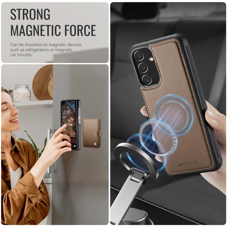 For Samsung Galaxy A34 5G JEEHOOD J09 Buckle Card Bag MagSafe Magnetic Style RFID Leather Phone Case