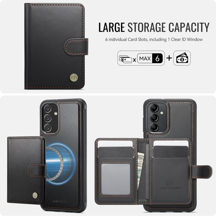 For Samsung Galaxy A34 5G JEEHOOD J09 Buckle Card Bag MagSafe Magnetic Style RFID Leather Phone Case