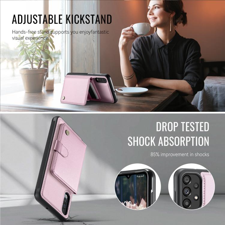 For Samsung Galaxy A50 JEEHOOD J09 Buckle Card Bag MagSafe Magnetic Style RFID Leather Phone Case