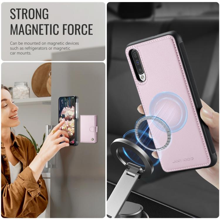 For Samsung Galaxy A50 JEEHOOD J09 Buckle Card Bag MagSafe Magnetic Style RFID Leather Phone Case