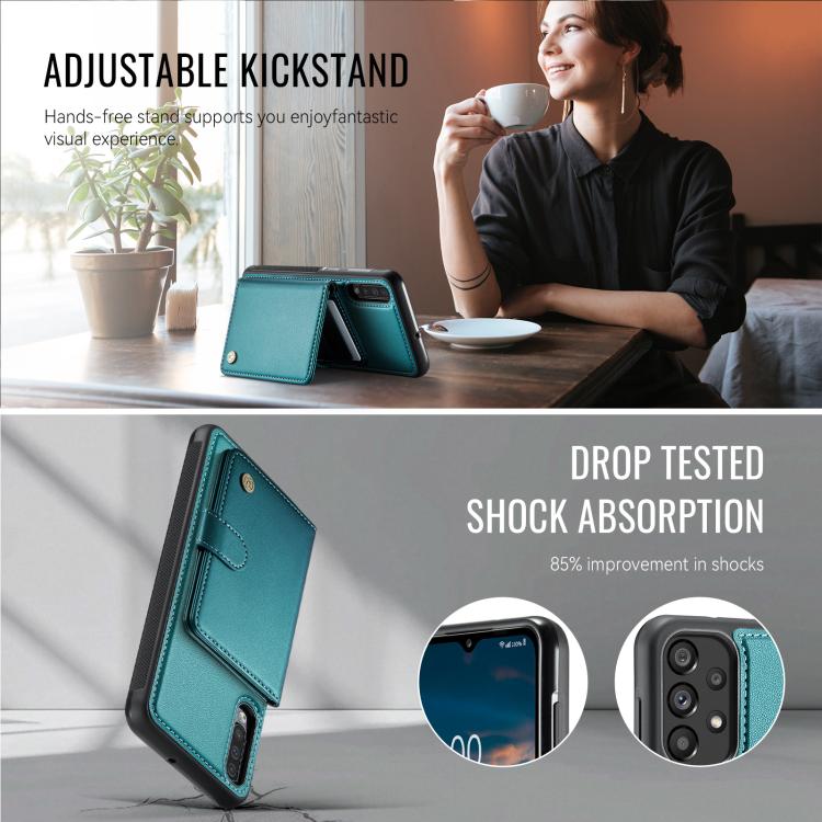 For Samsung Galaxy A50 JEEHOOD J09 Buckle Card Bag MagSafe Magnetic Style RFID Leather Phone Case