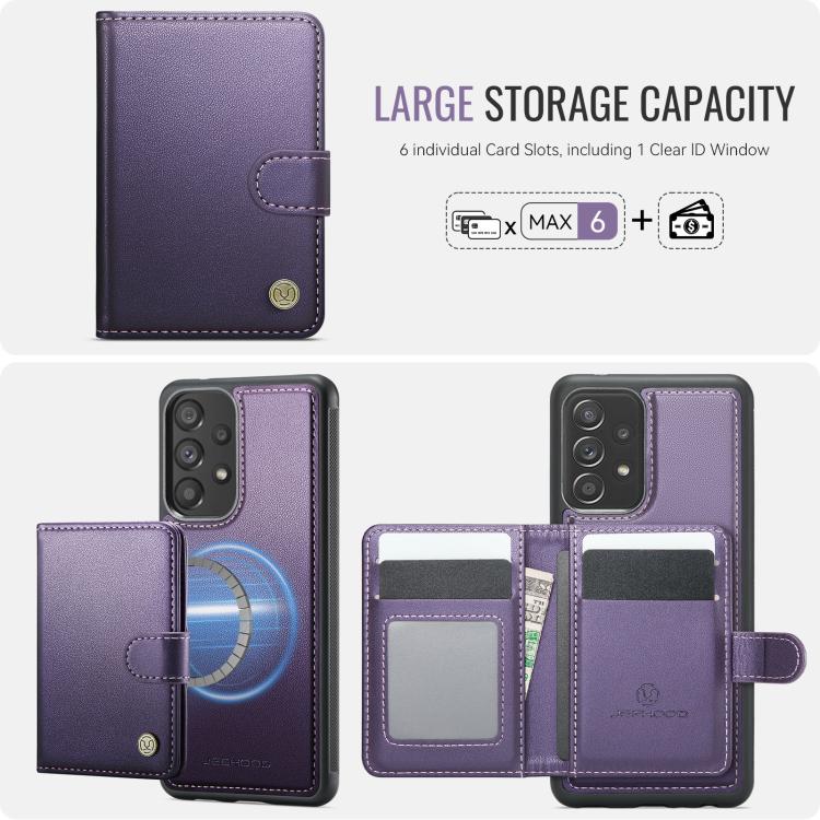 For Samsung Galaxy A53 5G JEEHOOD J09 Buckle Card Bag MagSafe Magnetic Style RFID Leather Phone Case