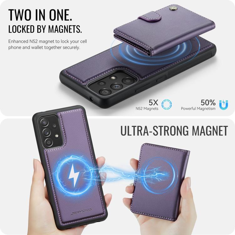 For Samsung Galaxy A53 5G JEEHOOD J09 Buckle Card Bag MagSafe Magnetic Style RFID Leather Phone Case