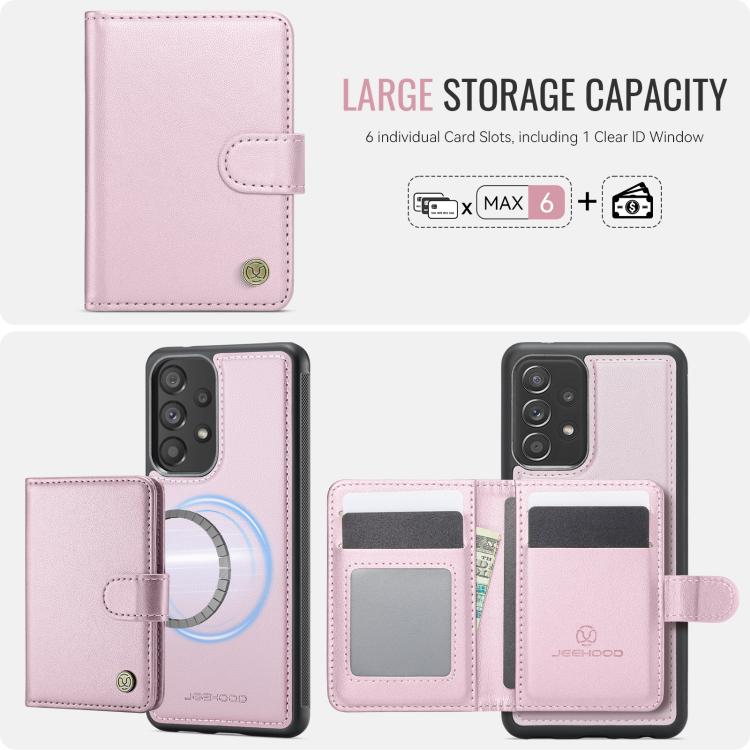 For Samsung Galaxy A53 5G JEEHOOD J09 Buckle Card Bag MagSafe Magnetic Style RFID Leather Phone Case