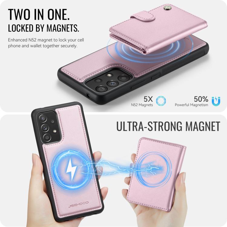 For Samsung Galaxy A53 5G JEEHOOD J09 Buckle Card Bag MagSafe Magnetic Style RFID Leather Phone Case