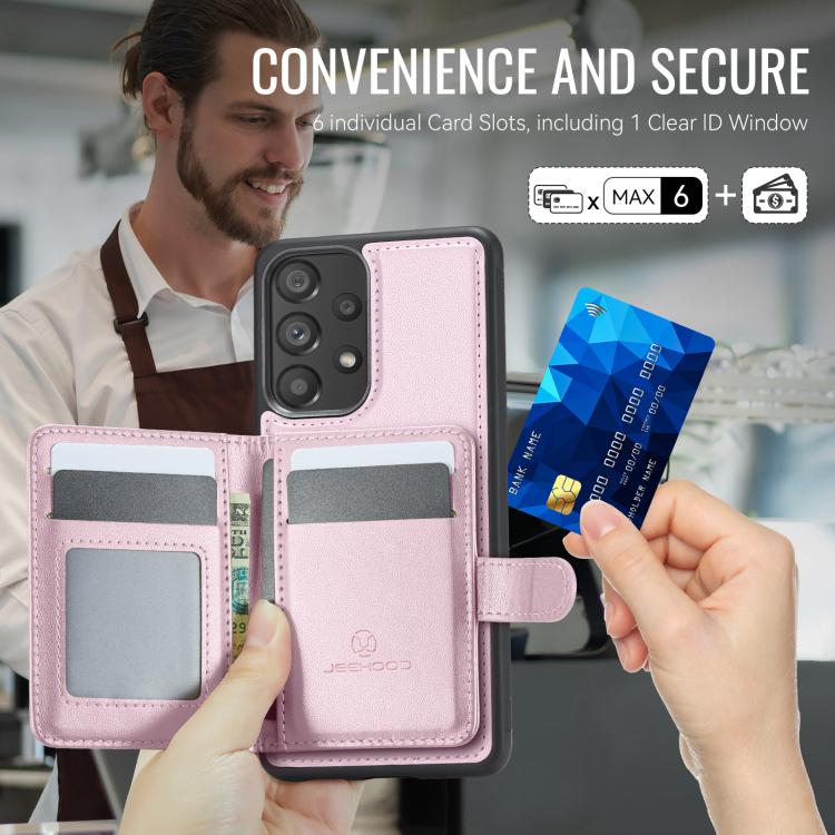For Samsung Galaxy A53 5G JEEHOOD J09 Buckle Card Bag MagSafe Magnetic Style RFID Leather Phone Case