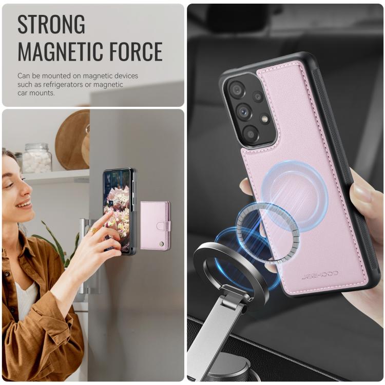 For Samsung Galaxy A53 5G JEEHOOD J09 Buckle Card Bag MagSafe Magnetic Style RFID Leather Phone Case