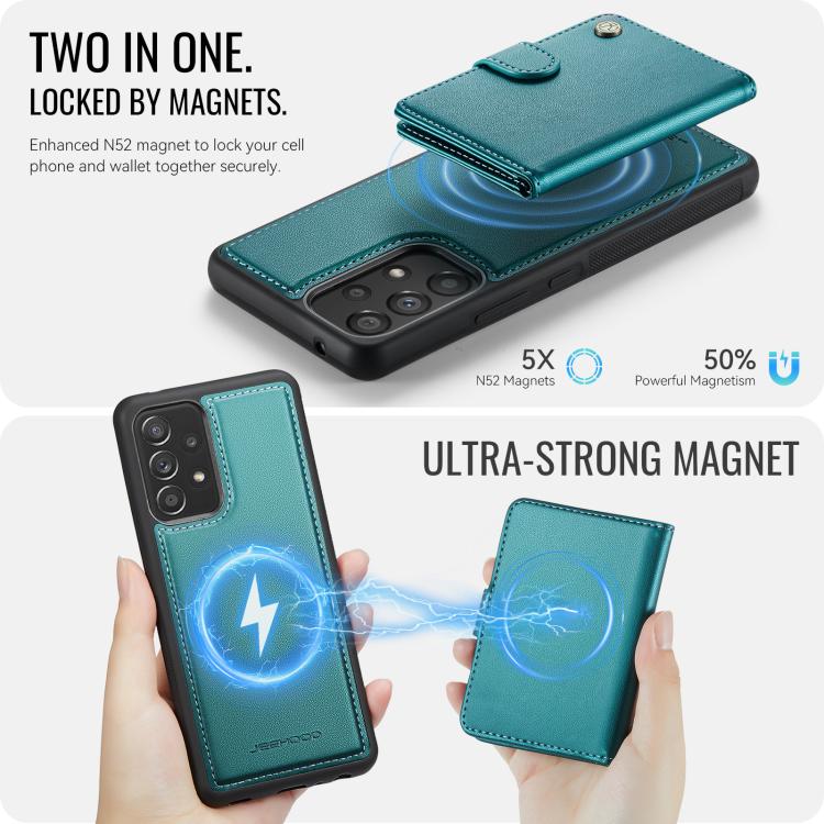 For Samsung Galaxy A53 5G JEEHOOD J09 Buckle Card Bag MagSafe Magnetic Style RFID Leather Phone Case