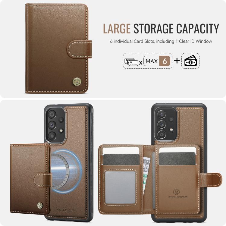 For Samsung Galaxy A53 5G JEEHOOD J09 Buckle Card Bag MagSafe Magnetic Style RFID Leather Phone Case