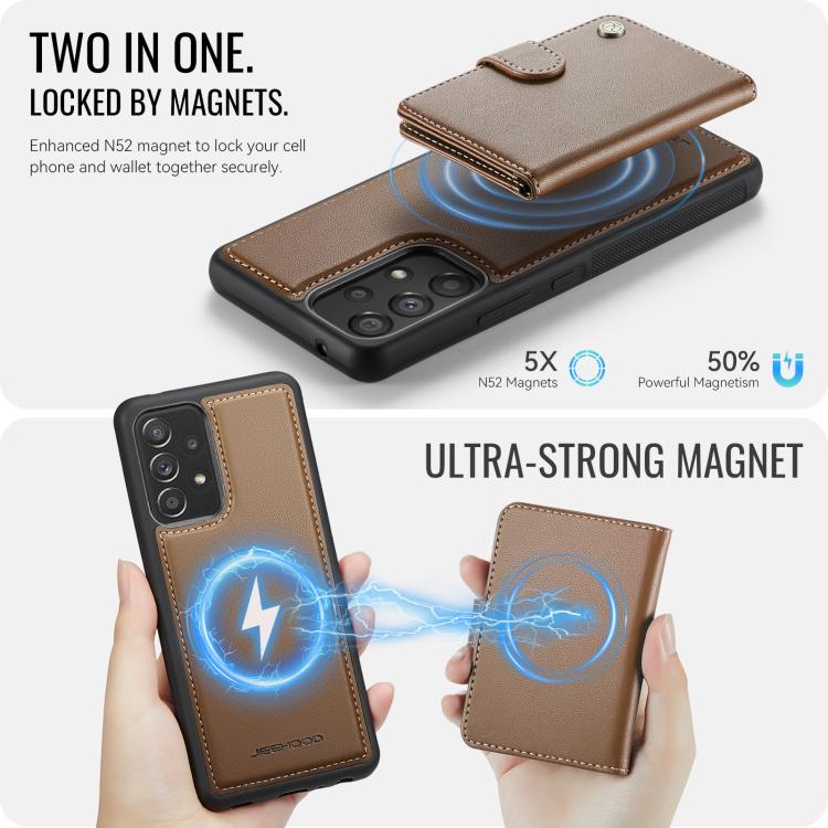 For Samsung Galaxy A53 5G JEEHOOD J09 Buckle Card Bag MagSafe Magnetic Style RFID Leather Phone Case
