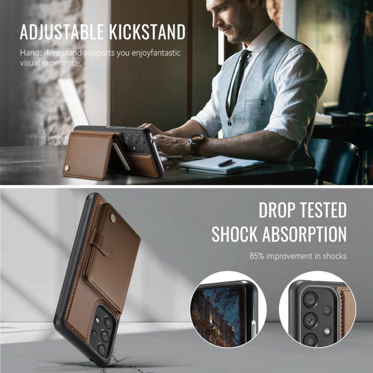 For Samsung Galaxy A53 5G JEEHOOD J09 Buckle Card Bag MagSafe Magnetic Style RFID Leather Phone Case