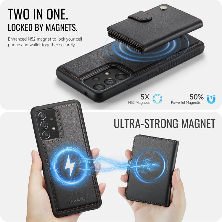 For Samsung Galaxy A53 5G JEEHOOD J09 Buckle Card Bag MagSafe Magnetic Style RFID Leather Phone Case