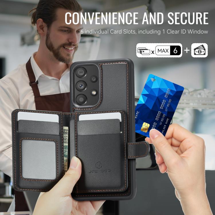 For Samsung Galaxy A53 5G JEEHOOD J09 Buckle Card Bag MagSafe Magnetic Style RFID Leather Phone Case