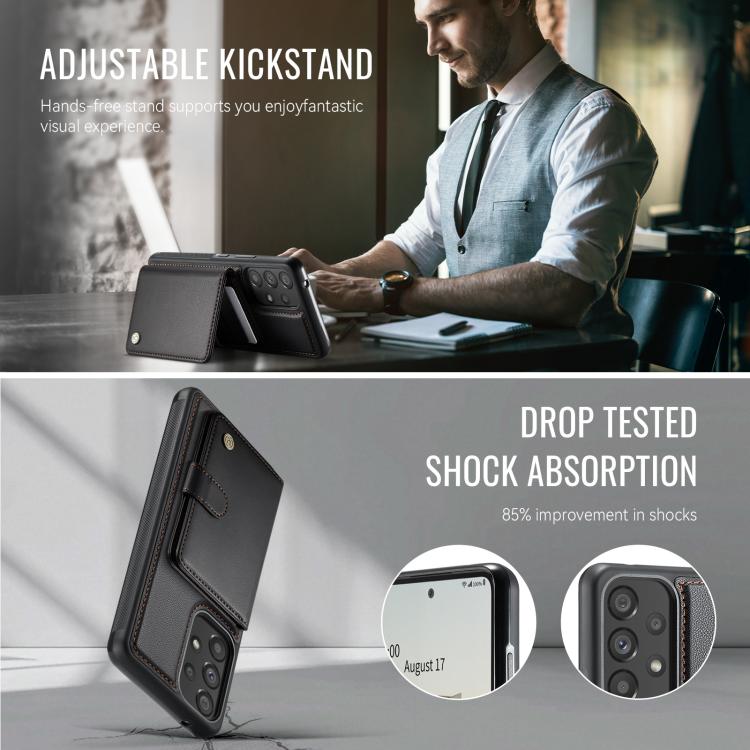 For Samsung Galaxy A53 5G JEEHOOD J09 Buckle Card Bag MagSafe Magnetic Style RFID Leather Phone Case
