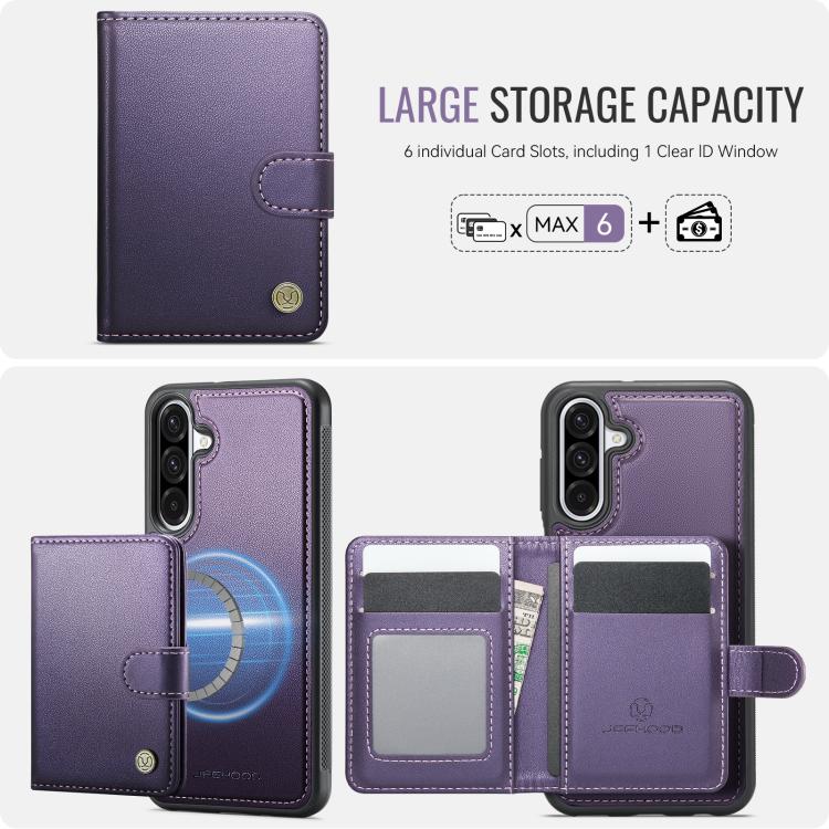 For Samsung Galaxy A56 5G JEEHOOD J09 Buckle Card Bag MagSafe Magnetic Style RFID Leather Phone Case