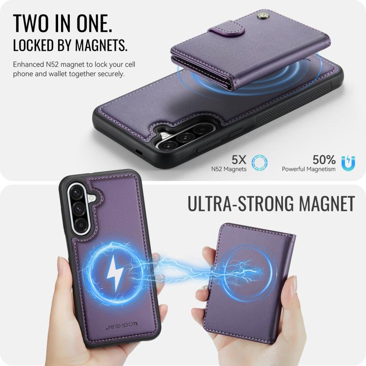 For Samsung Galaxy A56 5G JEEHOOD J09 Buckle Card Bag MagSafe Magnetic Style RFID Leather Phone Case