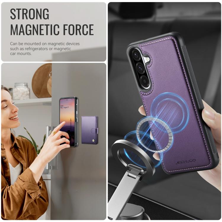For Samsung Galaxy A56 5G JEEHOOD J09 Buckle Card Bag MagSafe Magnetic Style RFID Leather Phone Case