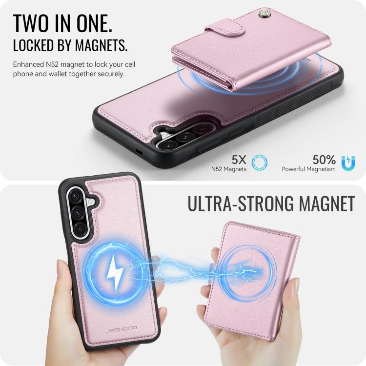 For Samsung Galaxy A56 5G JEEHOOD J09 Buckle Card Bag MagSafe Magnetic Style RFID Leather Phone Case