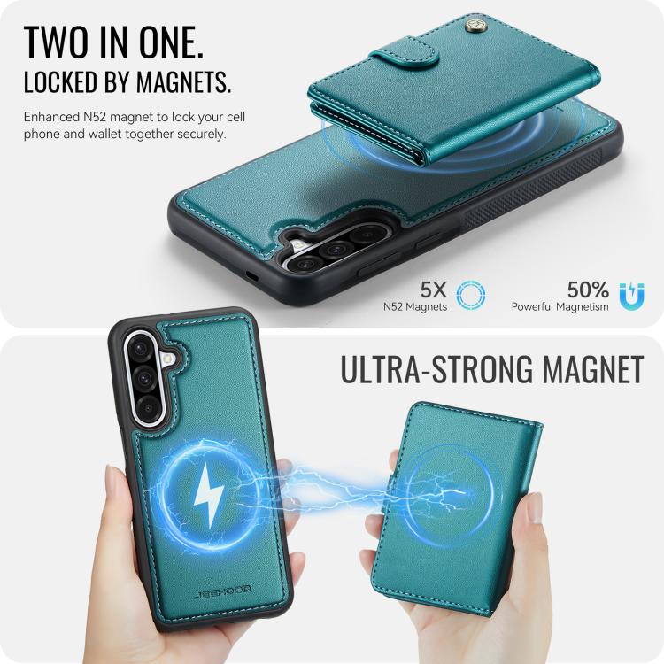 For Samsung Galaxy A56 5G JEEHOOD J09 Buckle Card Bag MagSafe Magnetic Style RFID Leather Phone Case