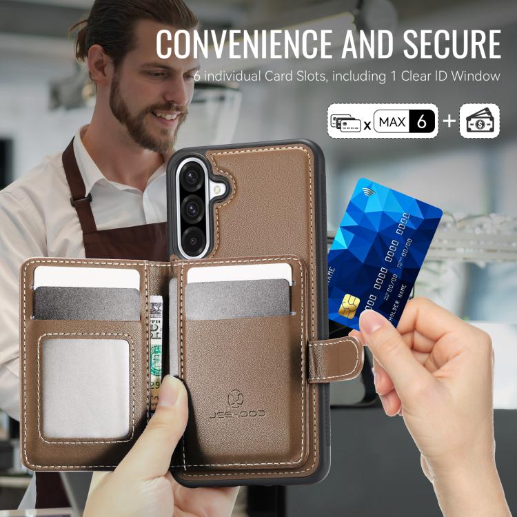 For Samsung Galaxy A56 5G JEEHOOD J09 Buckle Card Bag MagSafe Magnetic Style RFID Leather Phone Case