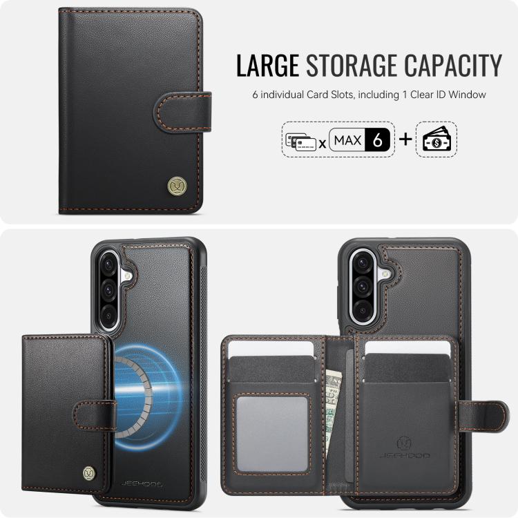 For Samsung Galaxy A56 5G JEEHOOD J09 Buckle Card Bag MagSafe Magnetic Style RFID Leather Phone Case