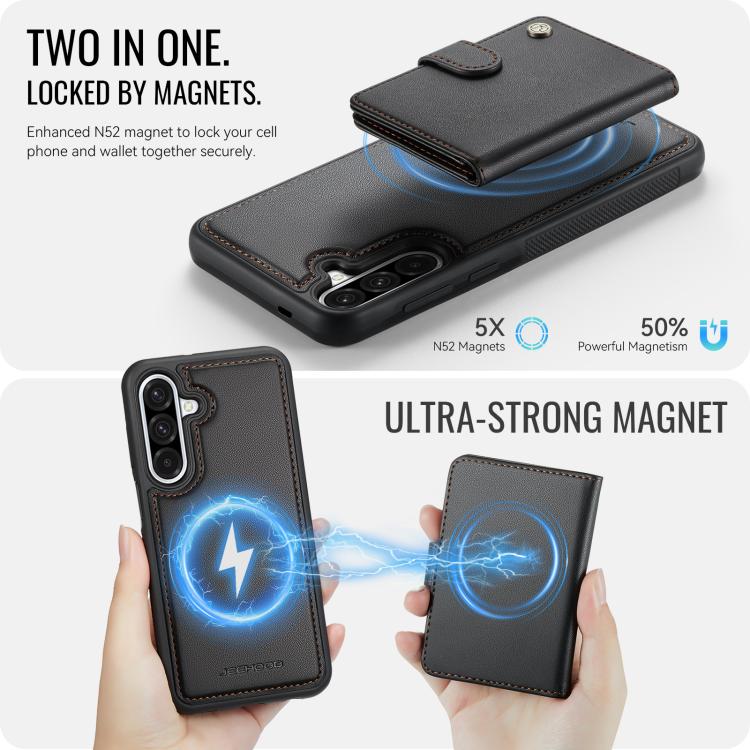 For Samsung Galaxy A56 5G JEEHOOD J09 Buckle Card Bag MagSafe Magnetic Style RFID Leather Phone Case