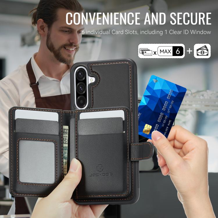 For Samsung Galaxy A56 5G JEEHOOD J09 Buckle Card Bag MagSafe Magnetic Style RFID Leather Phone Case