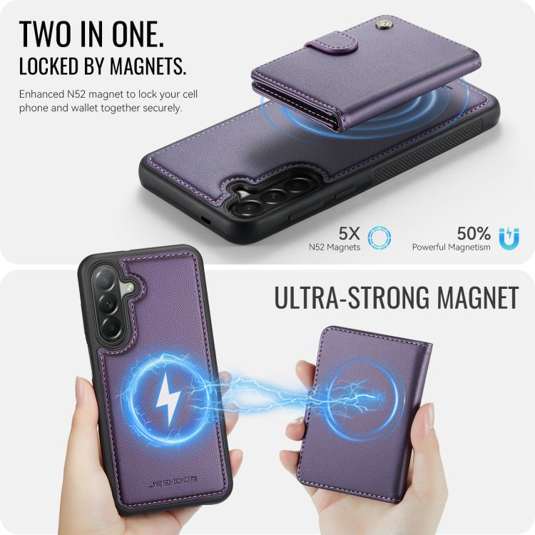 For Samsung Galaxy A37 5G JEEHOOD J09 Buckle Card Bag MagSafe Magnetic Style RFID Leather Phone Case