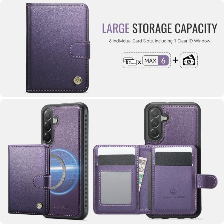 For Samsung Galaxy A37 5G JEEHOOD J09 Buckle Card Bag MagSafe Magnetic Style RFID Leather Phone Case