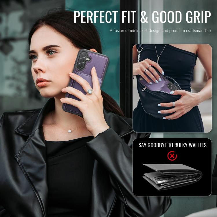 For Samsung Galaxy A37 5G JEEHOOD J09 Buckle Card Bag MagSafe Magnetic Style RFID Leather Phone Case