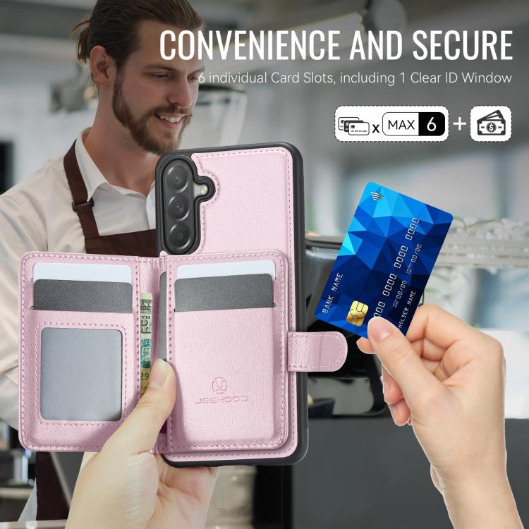 For Samsung Galaxy A37 5G JEEHOOD J09 Buckle Card Bag MagSafe Magnetic Style RFID Leather Phone Case