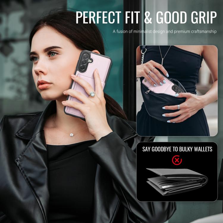 For Samsung Galaxy A37 5G JEEHOOD J09 Buckle Card Bag MagSafe Magnetic Style RFID Leather Phone Case