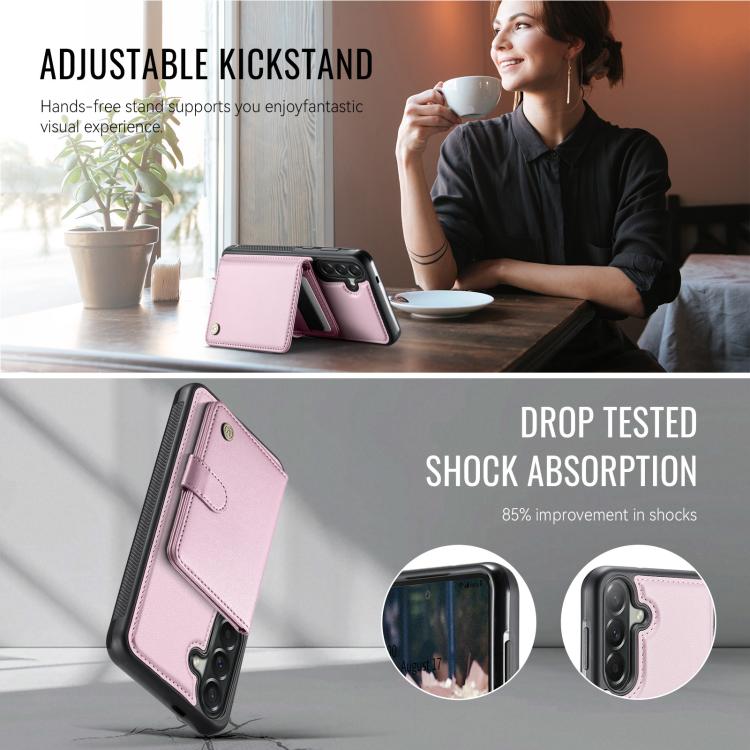 For Samsung Galaxy A37 5G JEEHOOD J09 Buckle Card Bag MagSafe Magnetic Style RFID Leather Phone Case