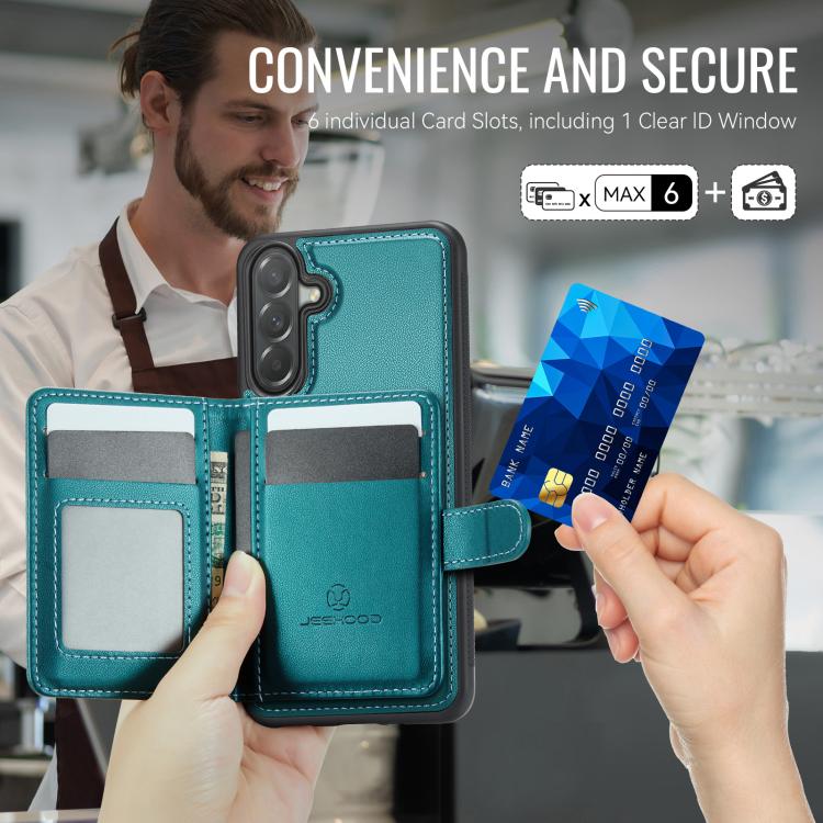 For Samsung Galaxy A37 5G JEEHOOD J09 Buckle Card Bag MagSafe Magnetic Style RFID Leather Phone Case