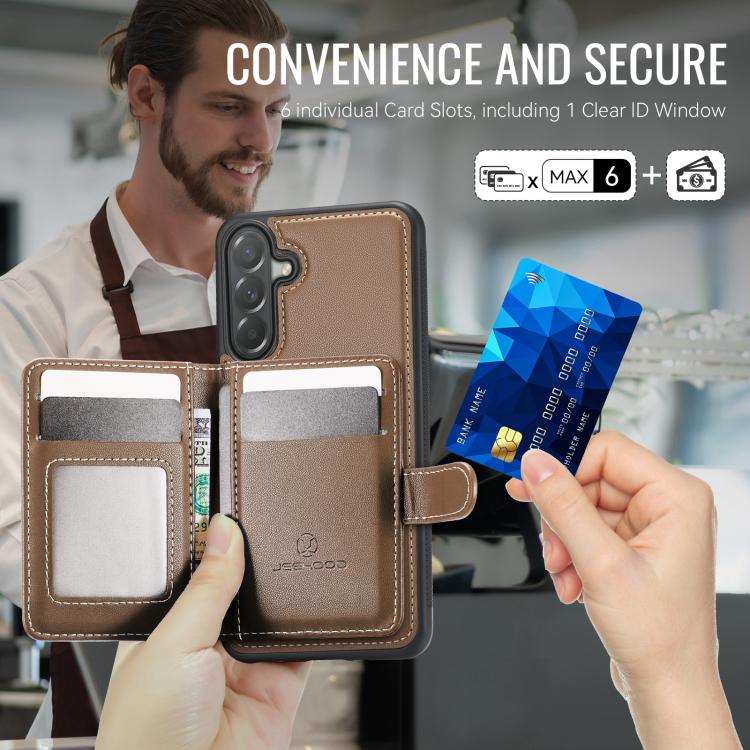 For Samsung Galaxy A37 5G JEEHOOD J09 Buckle Card Bag MagSafe Magnetic Style RFID Leather Phone Case