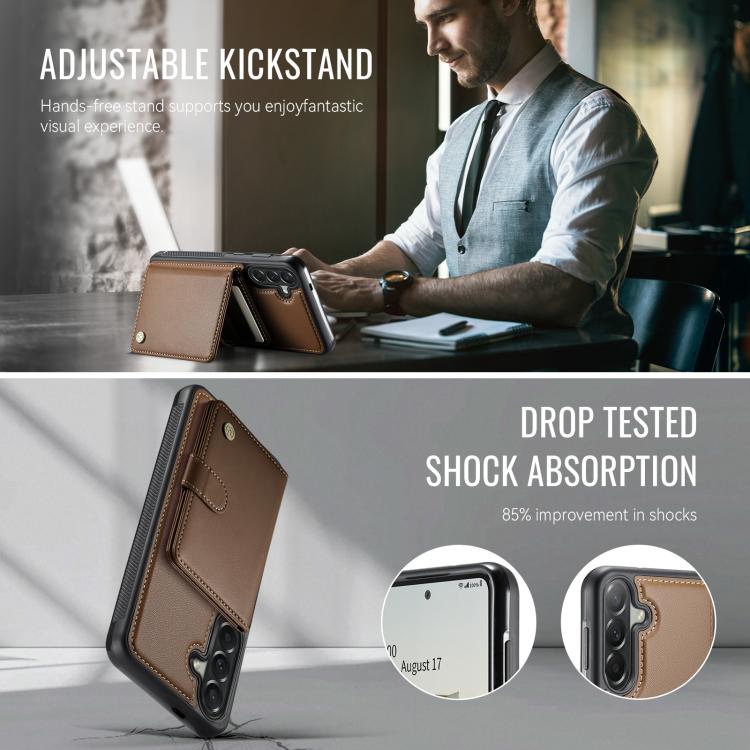 For Samsung Galaxy A37 5G JEEHOOD J09 Buckle Card Bag MagSafe Magnetic Style RFID Leather Phone Case