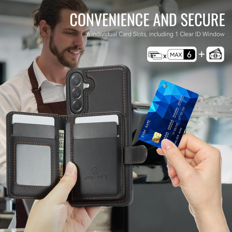 For Samsung Galaxy A37 5G JEEHOOD J09 Buckle Card Bag MagSafe Magnetic Style RFID Leather Phone Case