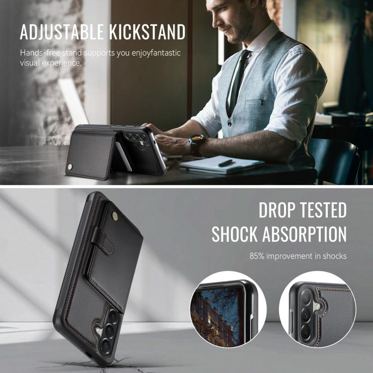 For Samsung Galaxy A37 5G JEEHOOD J09 Buckle Card Bag MagSafe Magnetic Style RFID Leather Phone Case