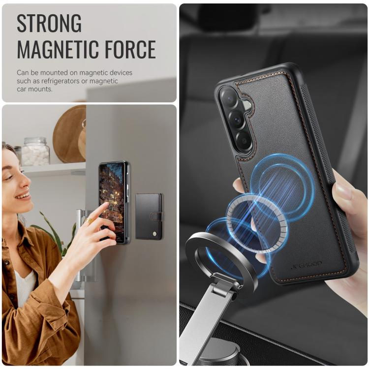 For Samsung Galaxy A37 5G JEEHOOD J09 Buckle Card Bag MagSafe Magnetic Style RFID Leather Phone Case