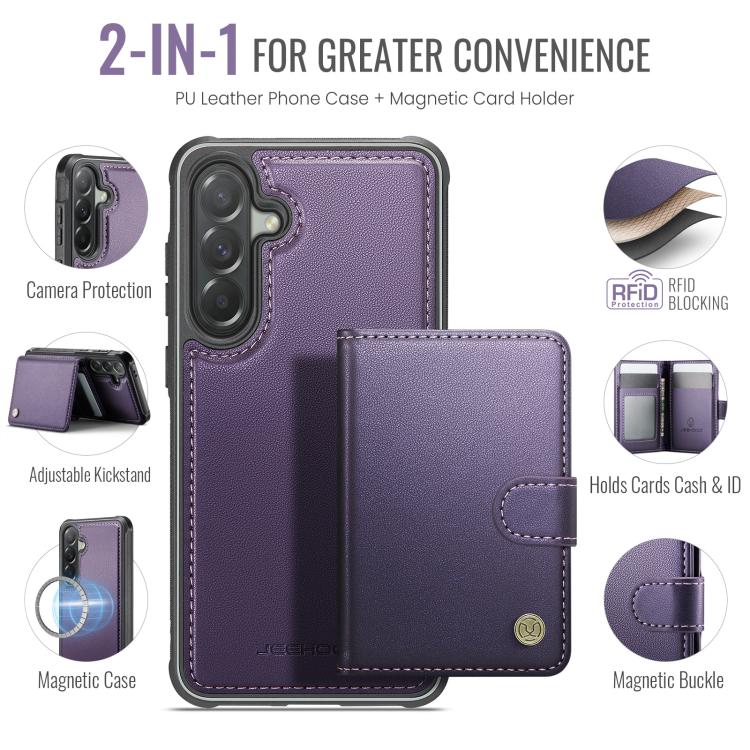 For Samsung Galaxy A57 5G JEEHOOD J09 Buckle Card Bag MagSafe Magnetic Style RFID Leather Phone Case