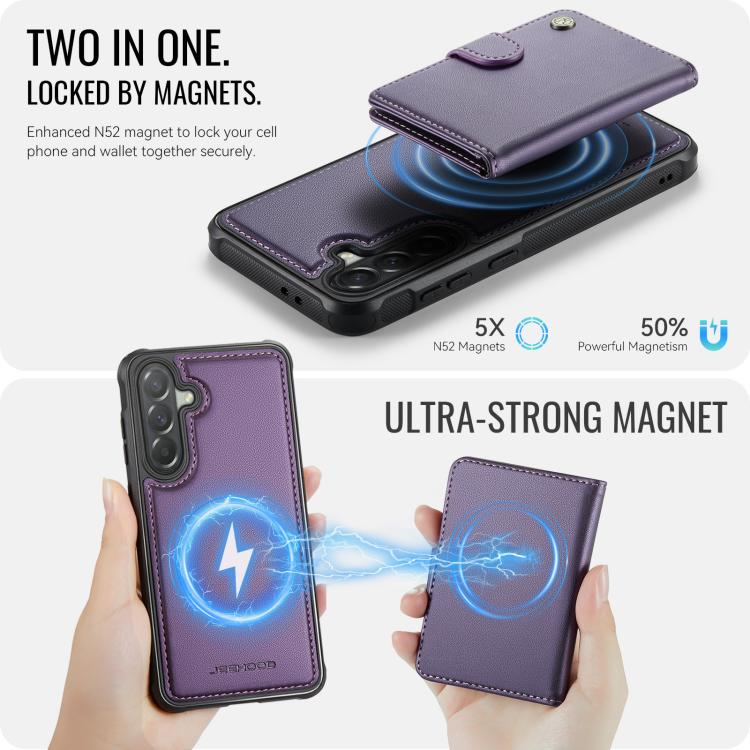 For Samsung Galaxy A57 5G JEEHOOD J09 Buckle Card Bag MagSafe Magnetic Style RFID Leather Phone Case