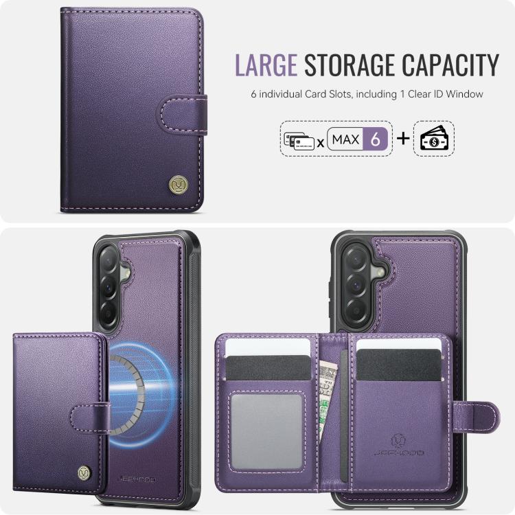 For Samsung Galaxy A57 5G JEEHOOD J09 Buckle Card Bag MagSafe Magnetic Style RFID Leather Phone Case